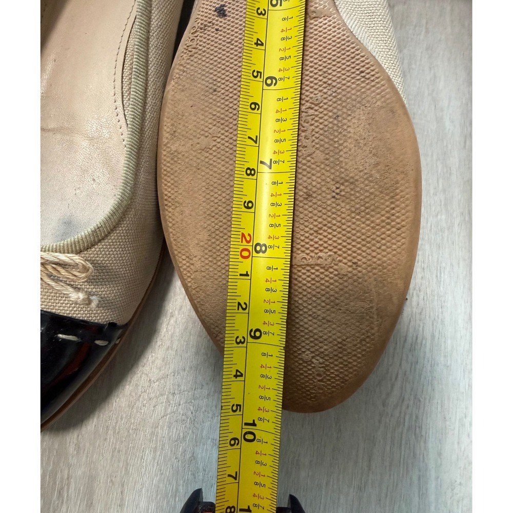 Prada Ballet Flats Womens 7 Beige Black Good Patent Cap Toe Bow Logo Hardware - Picture 12 of 15